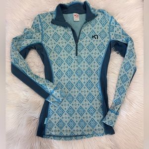 Kari Traa blue wool 1/4 zip pullover size Medium skiing base layer